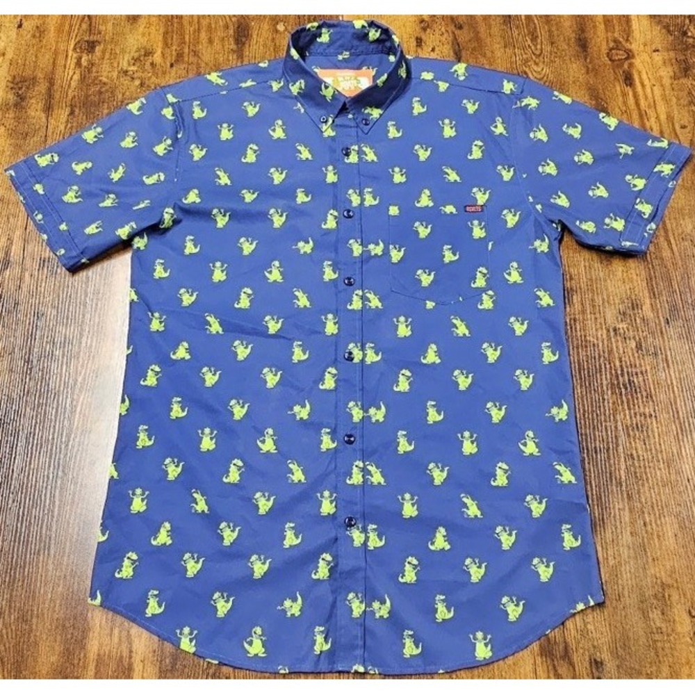 RSVLTS Nickelodeon Rugrats Reptar Short Sleeve Dark Blue Shirts Men's Large